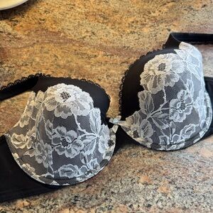 Victoria's Secret Black Bra with White Floral Lace